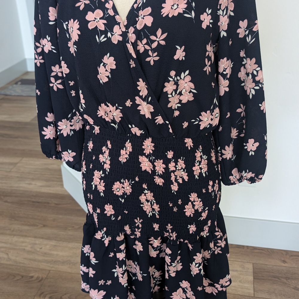 Floral Black and Pink Midi Dress